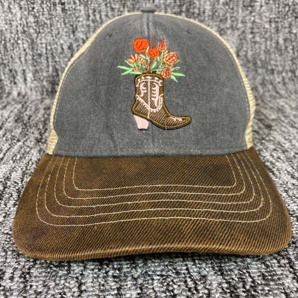 Southwest Cowgirl Womens OS Grey Brown Cowboy Boot Floral Infinityโ Ponytail Cap
